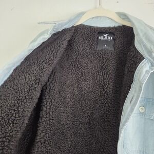 Vtg Hollister Sherpa Lined Denim Shaket Button Up Pockets Size Medium